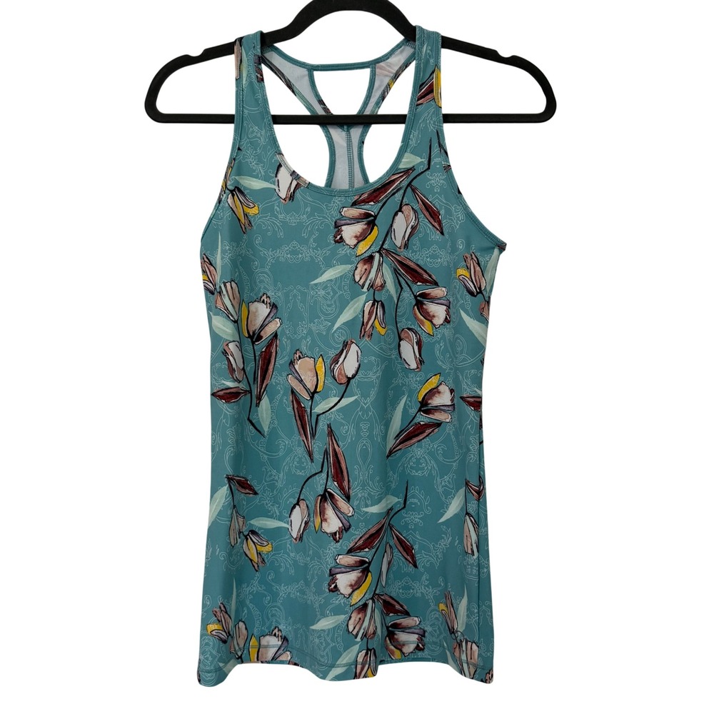 Calia by Carrie Underwood Tank Top S Teal Floral Racerback Workout Gym‎ Running